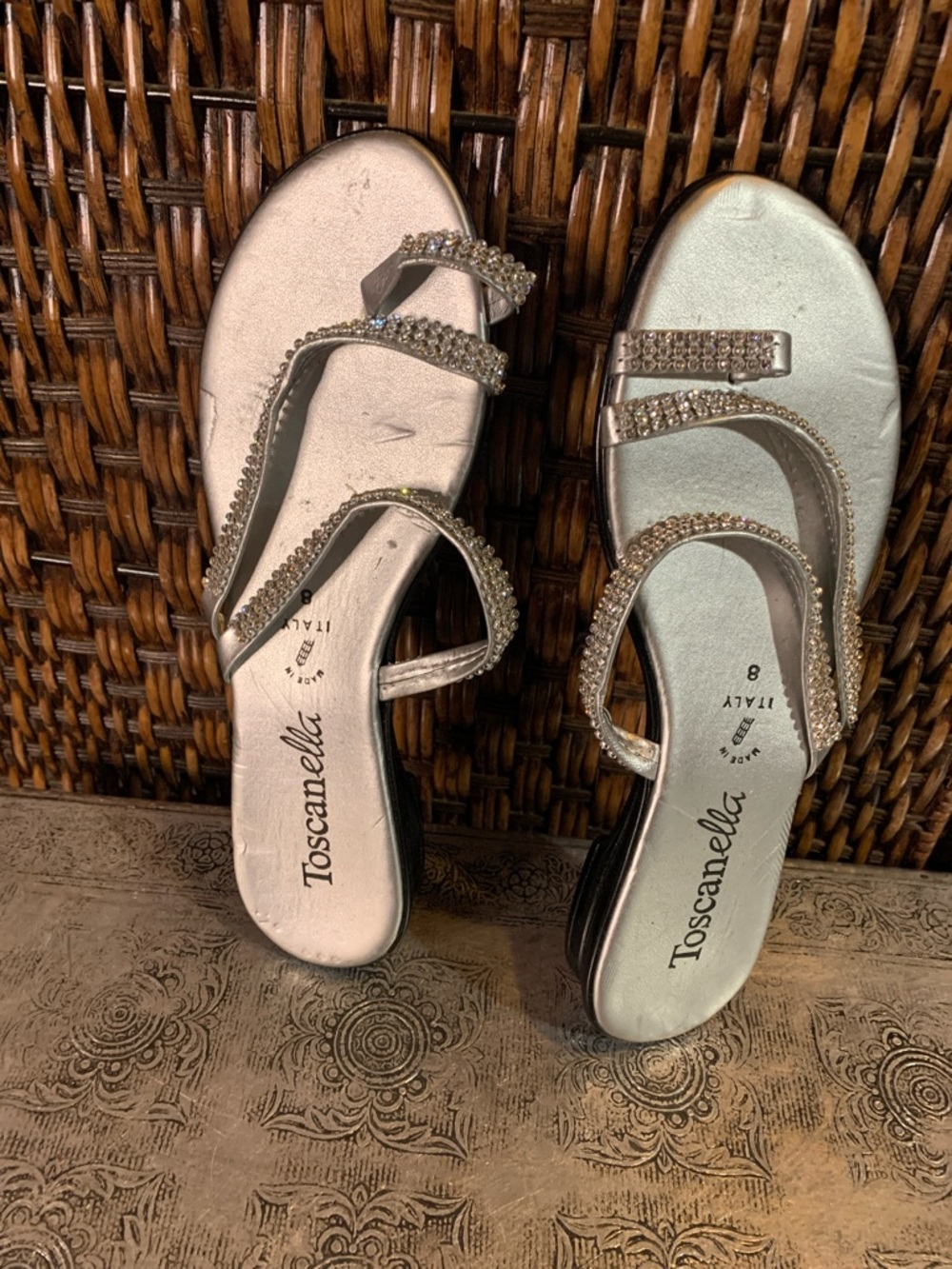 Toscanella Silver Sandals with Rhinestones Size 8